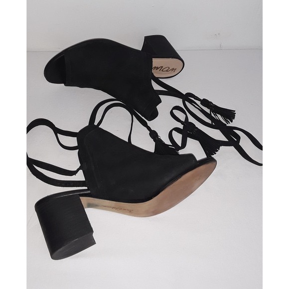 Sam Edelman Sz 10M SAMPSON Black Suede Strappy Ankle Mules EUC - Picture 2 of 8